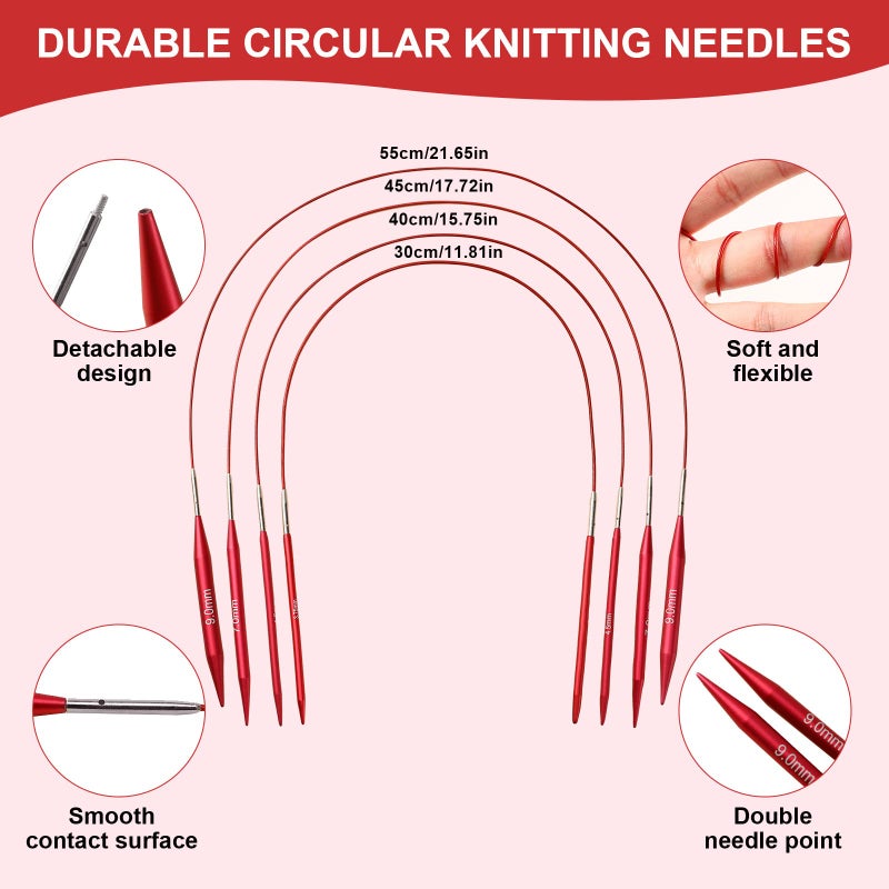 LOOEN 57pcs Aluminum Circular Knitting Needles Set with Ergonomic Handles,13 Size Interchangeable Crochet Needles with Storage Case for Small Project (Style 1) - Image 3
